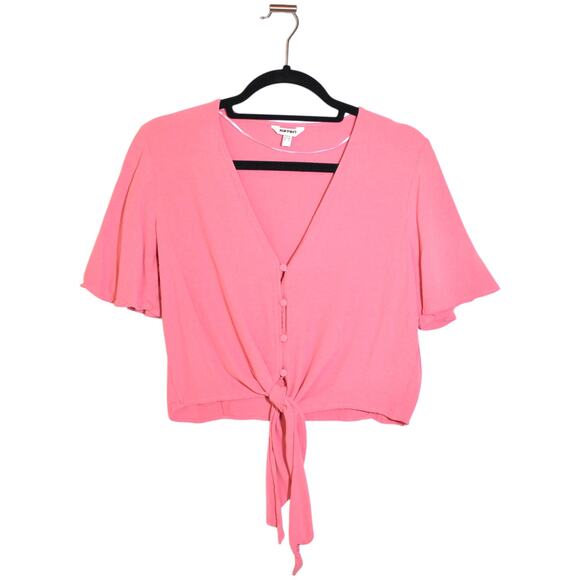 KOTON Tie Front Pink Crop Top Blouse Size Medium - Picture 1 of 2